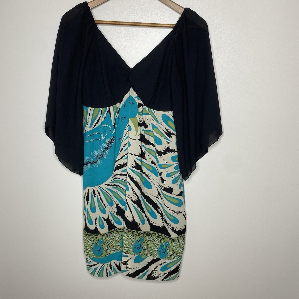 Free People Tricia Fix Peacock Dress Women's Size Medium Sheer‎ Bell Sleeve